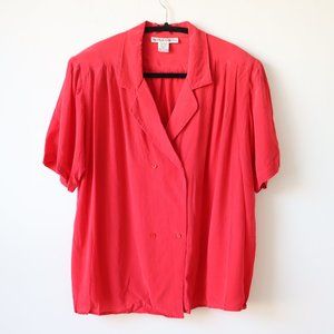 Vintage Hana Sung 100% Silk Red Short Sleeve Blouse